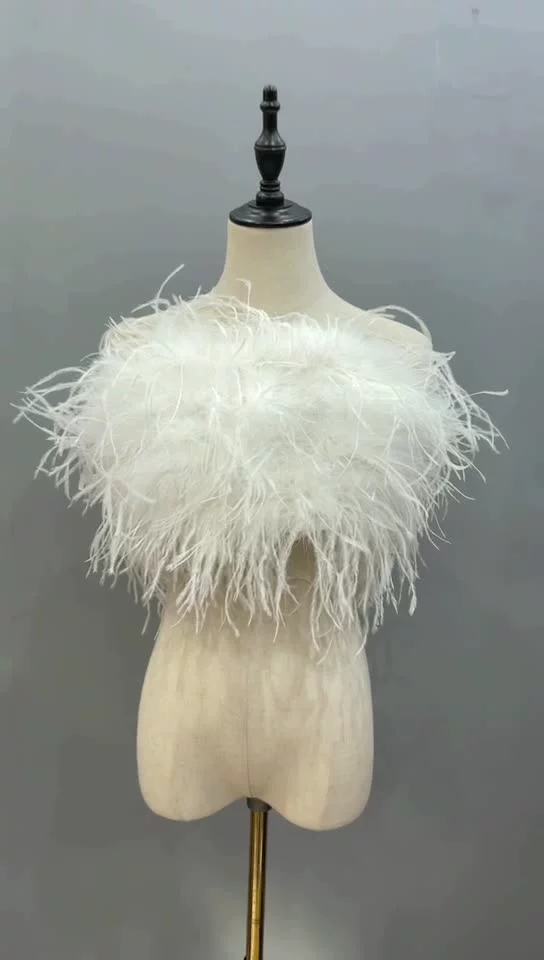 2022 New Spring Summer Club Ostrich Feather Top Bra Women Natural Turkey Feather Wedding Underwear Lady Party Wrap S8638C