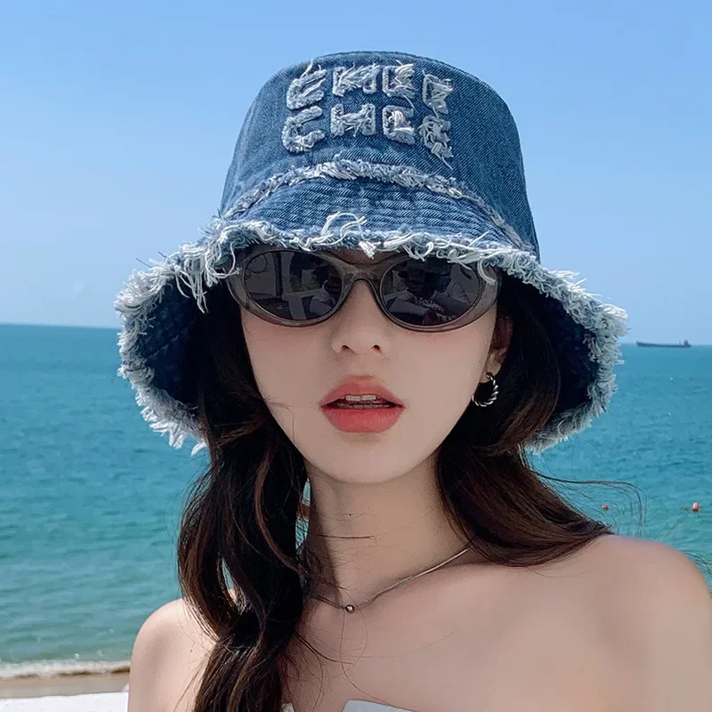 韓版毛邊牛仔漁夫帽女春秋復古百搭顯臉小遮陽帽素顏遮臉休閒盆帽