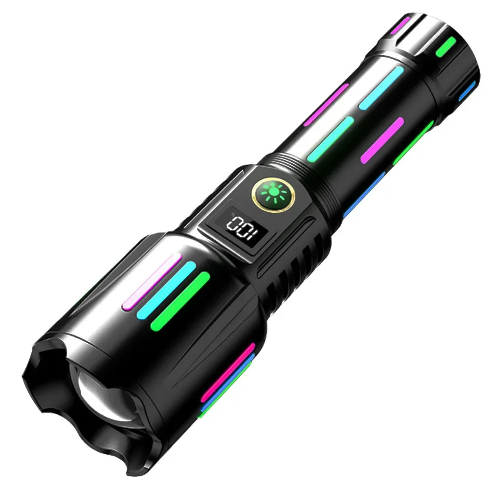 Flashlight Colorful Ultra-bright Light Rechargeable Outdoor Digital Display Portable White Laser Multi-function Long-range King Flashlight