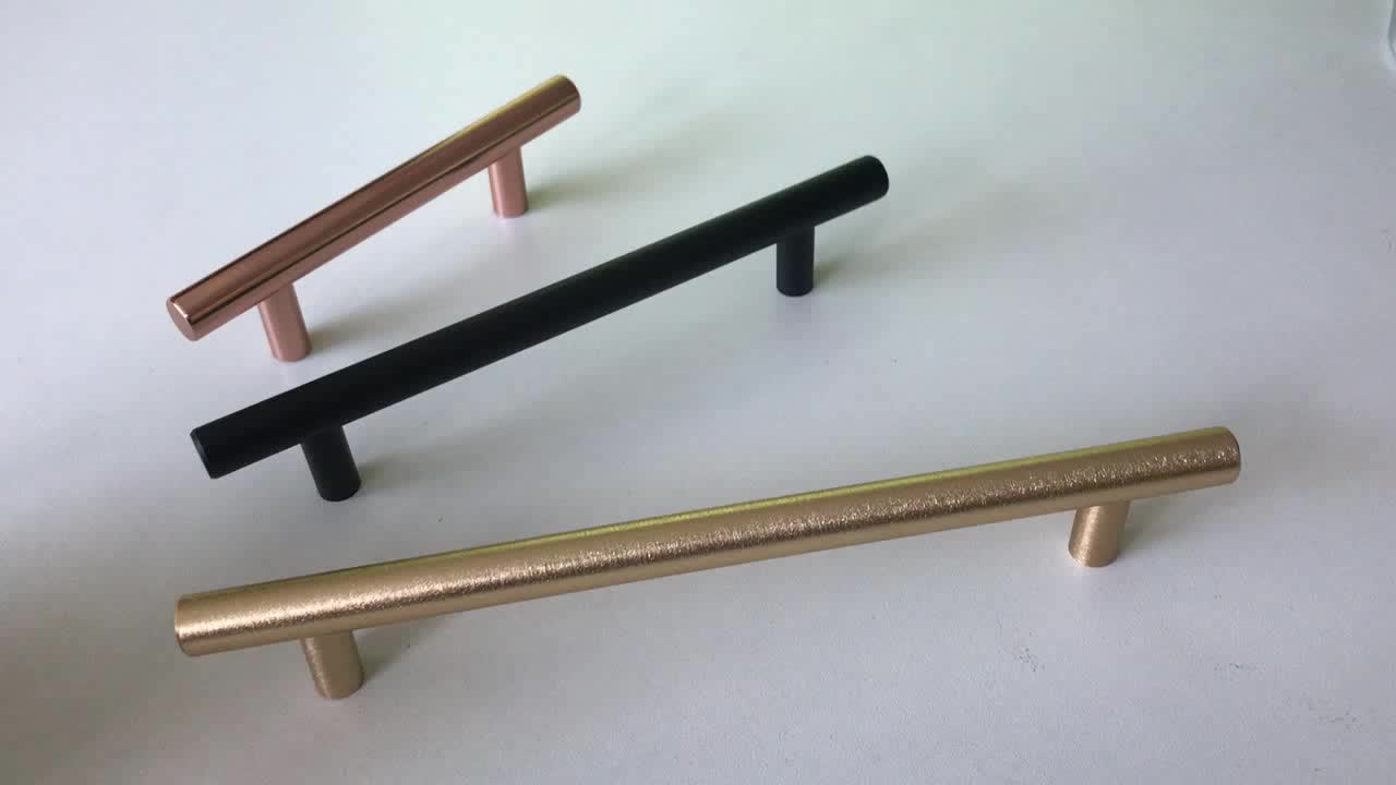 Never Rust Modern Fancy 96mm T Shaped Brushed Brass Pull