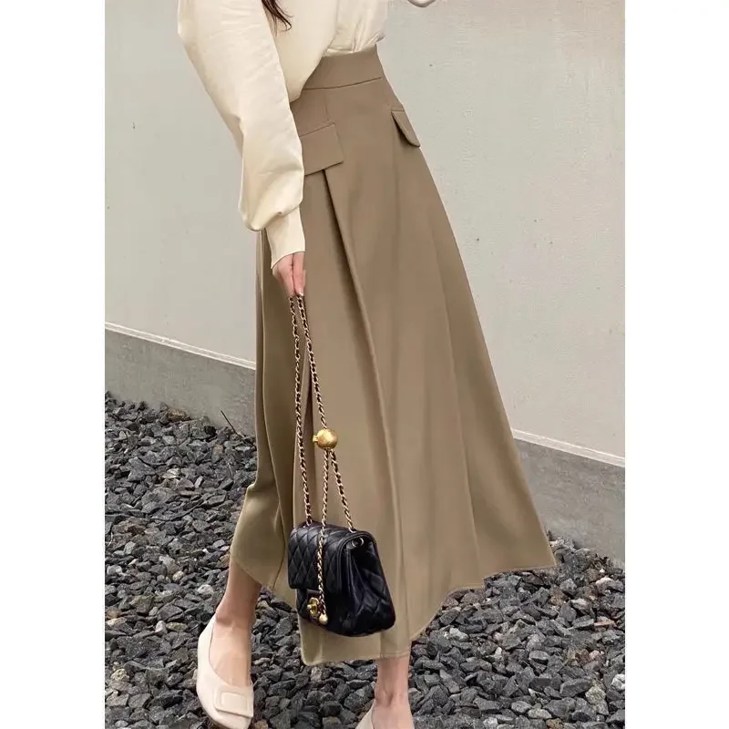 Solid color spring design long pleated skirt