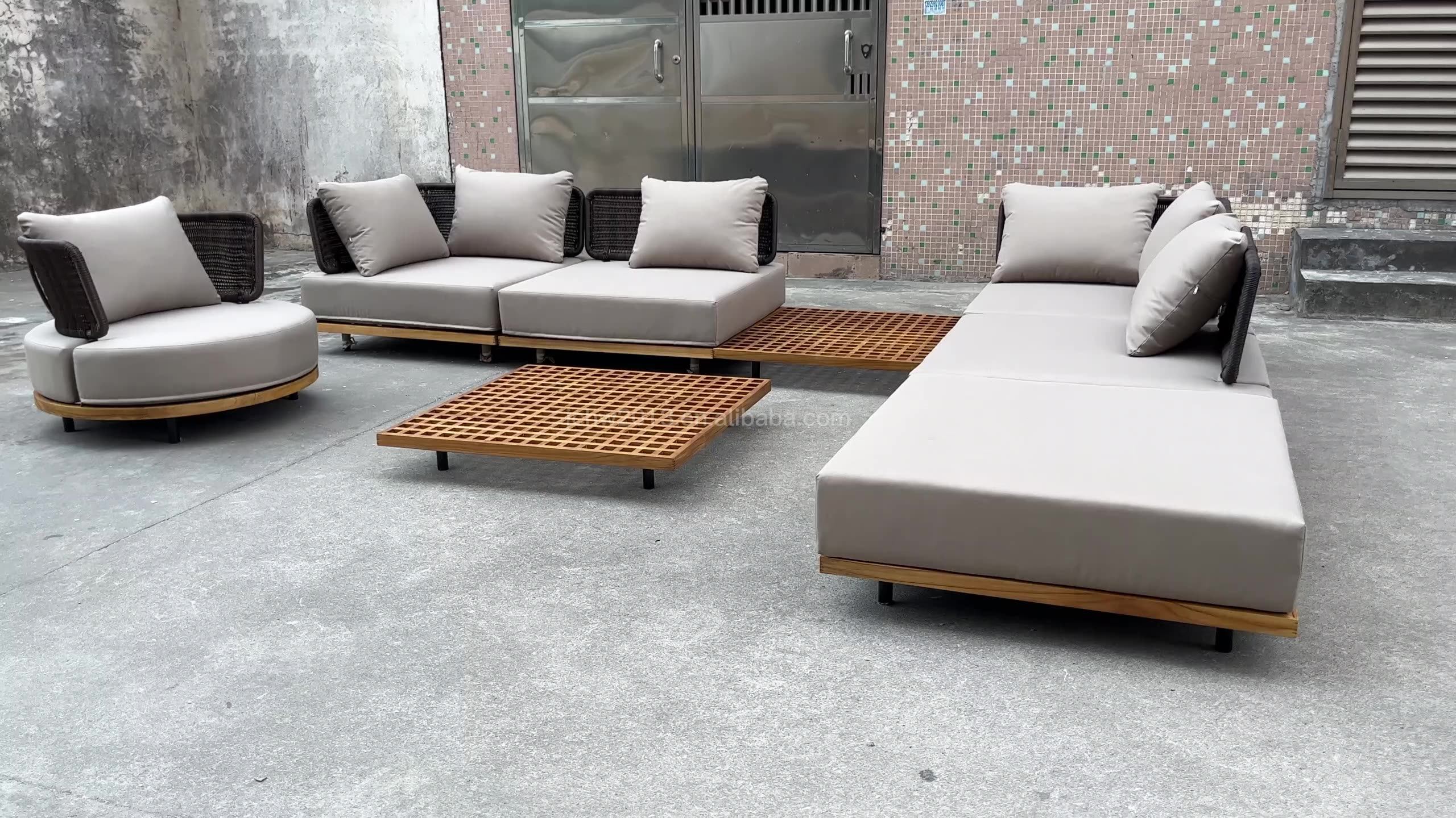 Modern Highend Teak Outdoor Sectional Furniture Rattan Patio Sofa