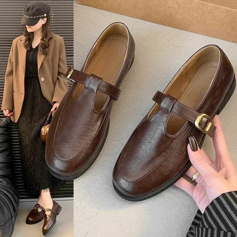 French-style Niche Mary Jane Shoes Retro Leather Shoes 2025 Spring and Autumn Korean-style Flat Single-layer Shoes All-match Lefu Leather Shoes