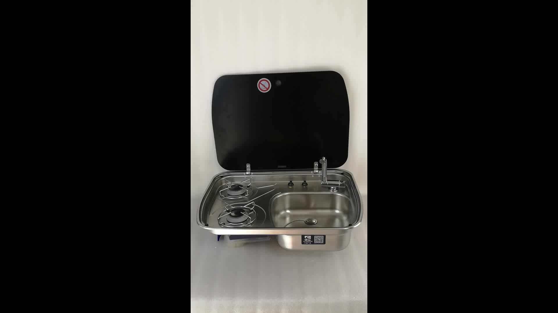 2 Burner Gas Stove Sink Combo With Glass Lid 2*1.35kw 600*445*145mm Gr