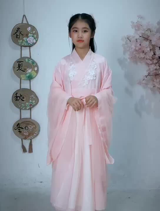 Girls Hanfu summer dress Children's ancient costume Chinese style Super Fairy dress Primary school student 12-year-old girl Tang dress thin section