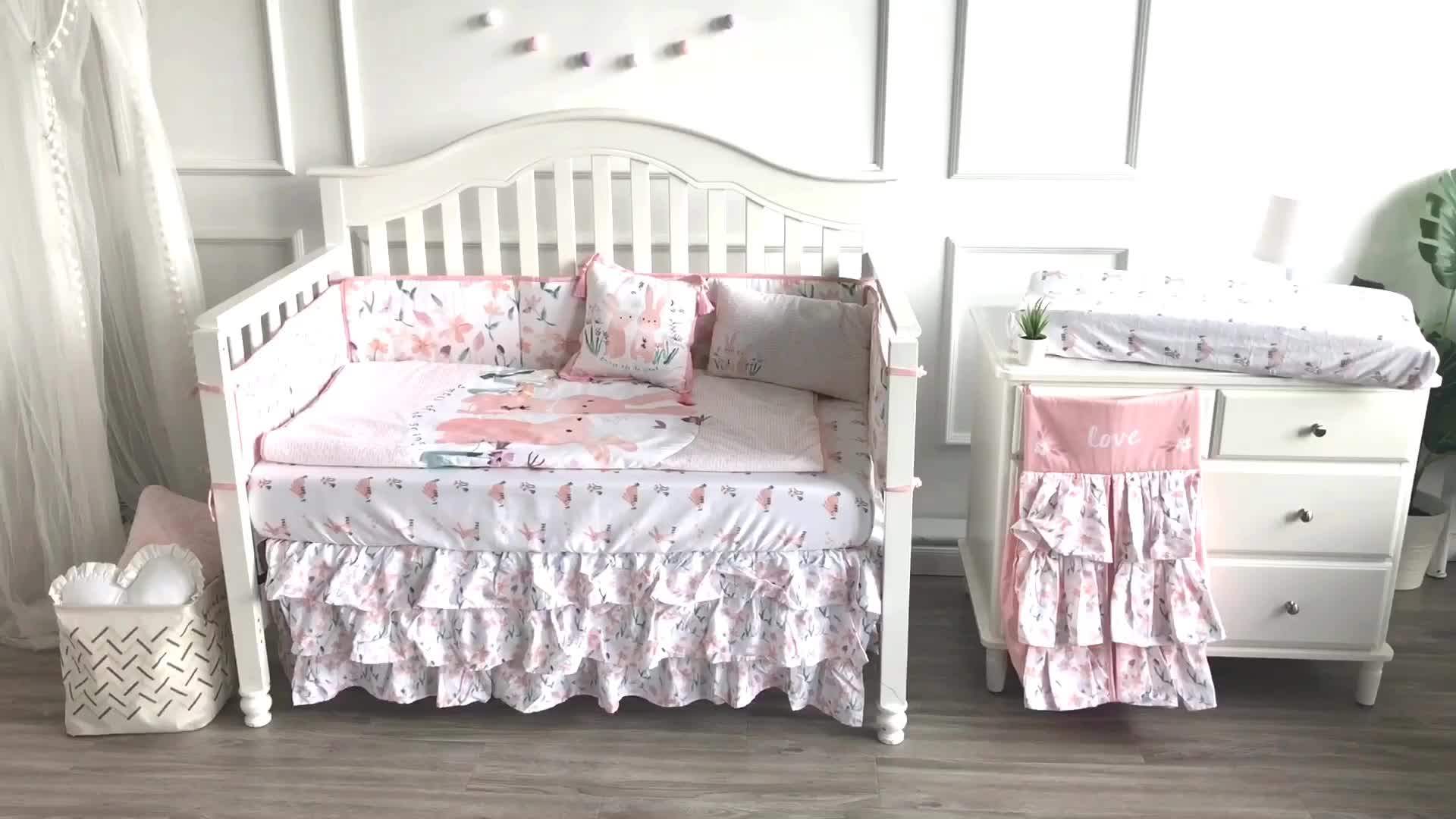 100 Organic Cotton Crib Bedding Girl Pink Comforter Cartoon Rabbit