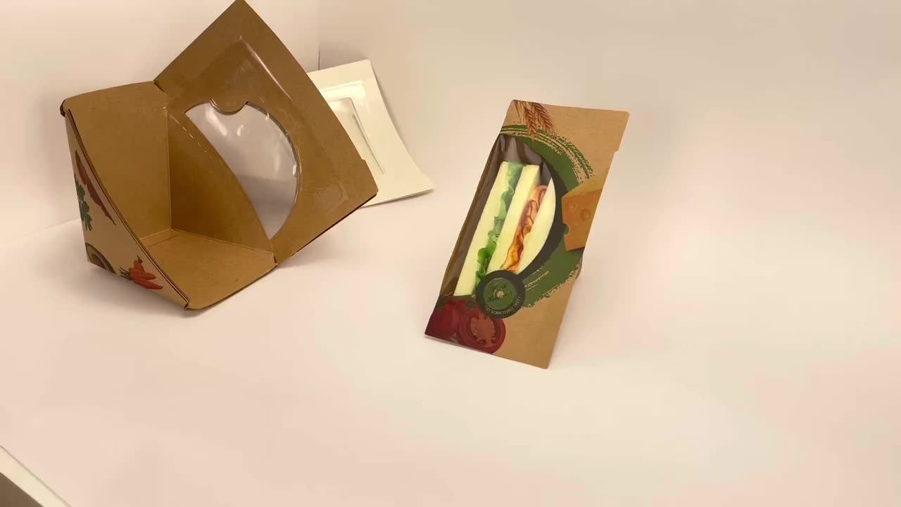 Heat Seal Custom Printing Cardboard Bio Sandwich Packaging Box Sandwich