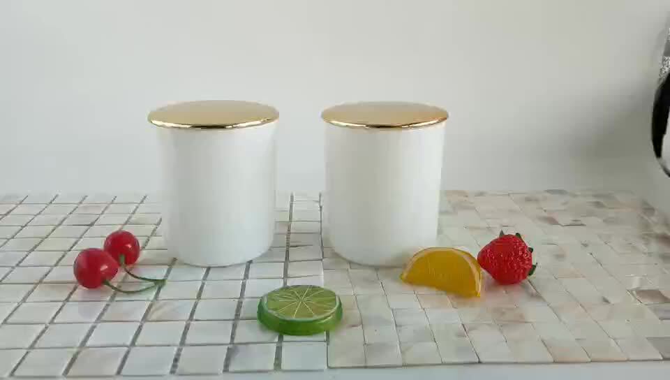 12oz Matte White Elegant Candle Jars Holder With Rose Gold Ceramic Lid