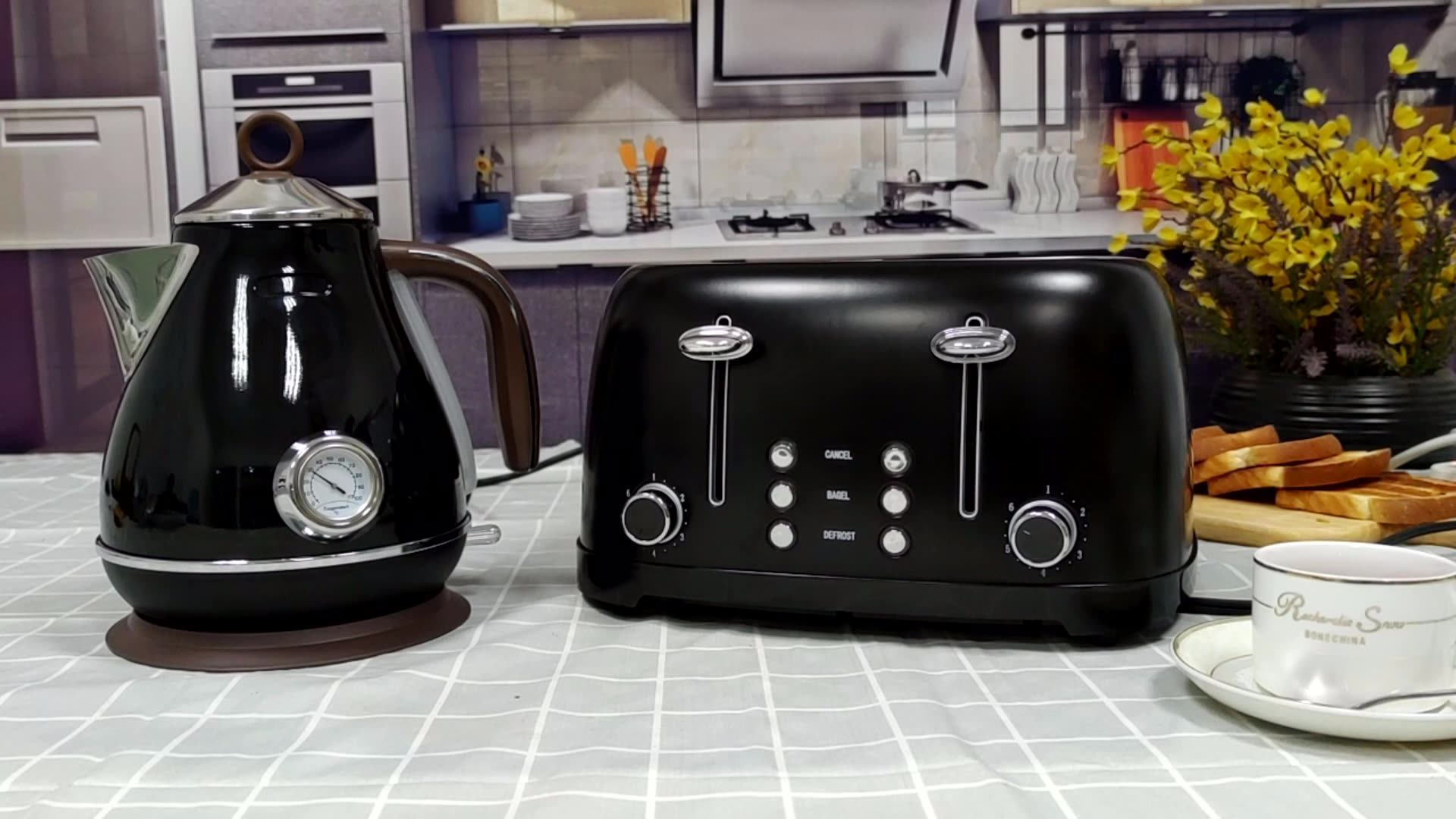 Kettle Electric Home Appliance Sets Retro Toaster Stainless Steel