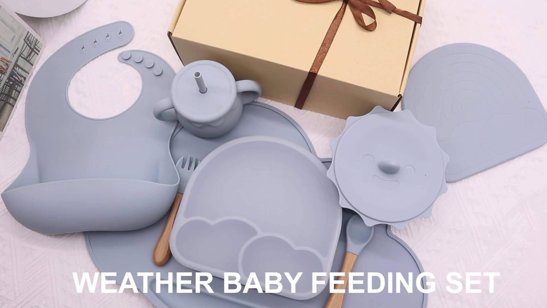 Factory Newborn Baby Feeding Set Custom Baby Bib Silicone Suction Plate