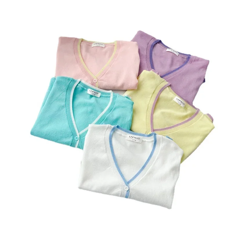 [Clearance-No Return and Exchange] Summer and Autumn Children's Cardigan Thin Ice Silk Sunscreen Knitwear Air-conditioning Shirt for Boys and Girls