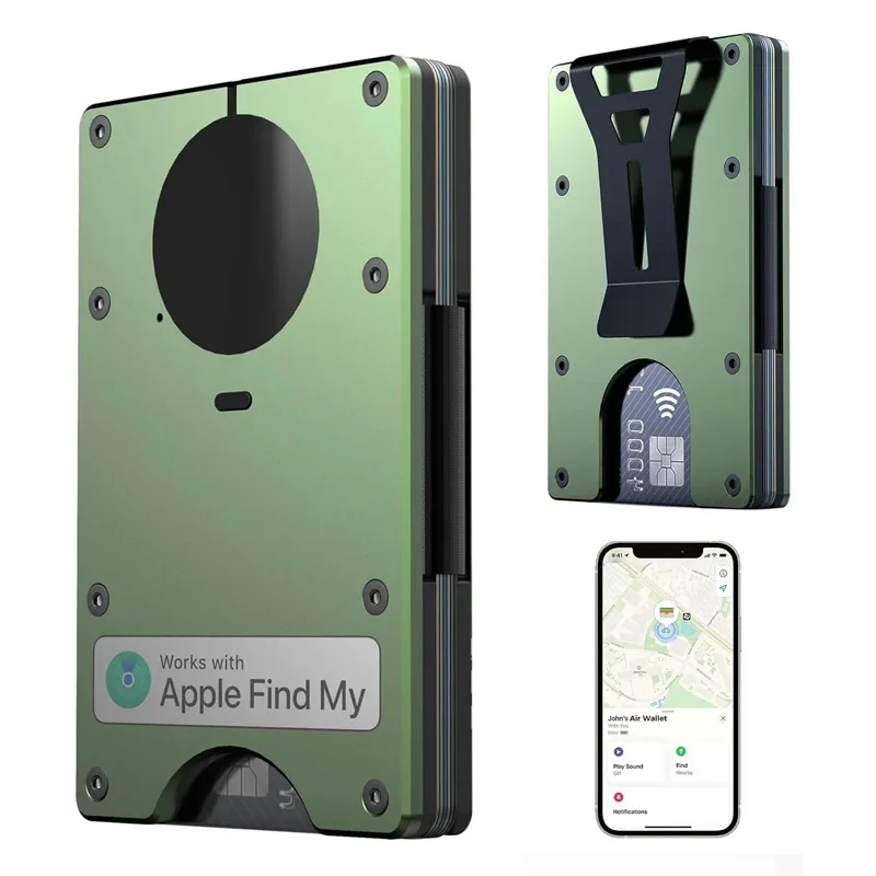 AirTag metal wallet Simple wallet with built-in Airtag chip support credit card with RFID lock