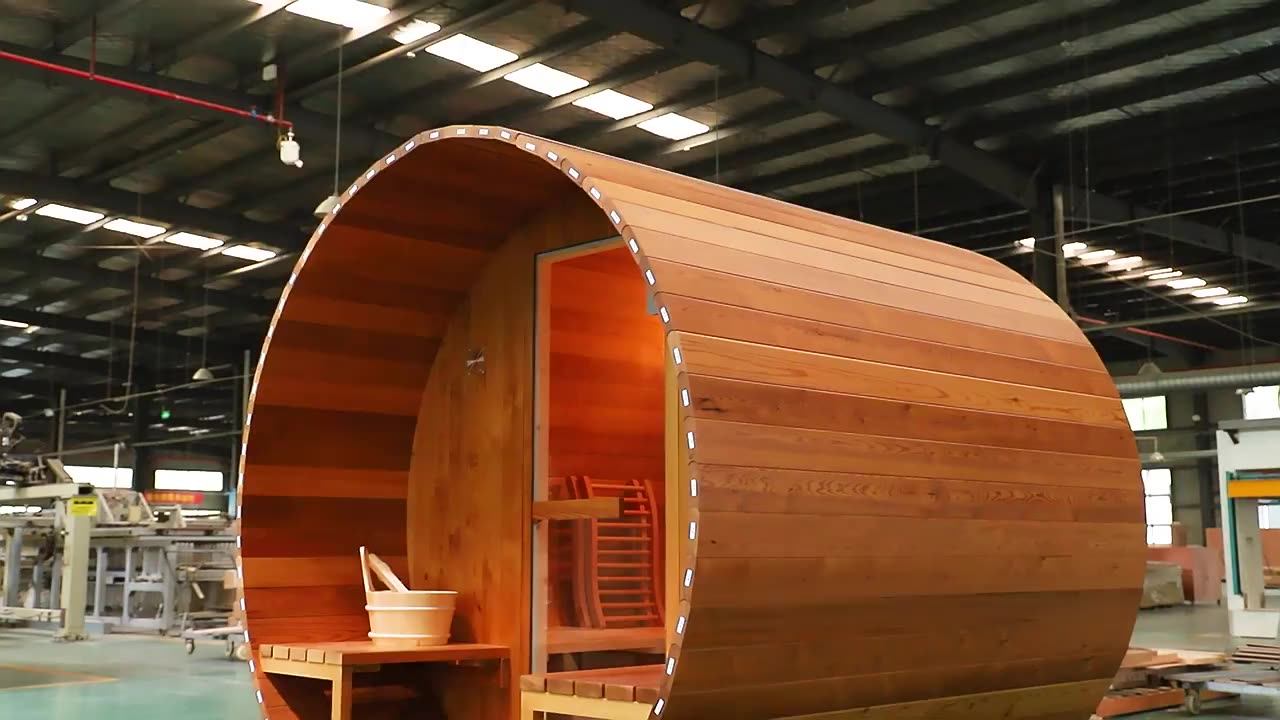 Hot Sale Outdoor Barrel Sauna Solid Wood Hemlock Cedar Wood Wet Steam Traditional Sauna Room