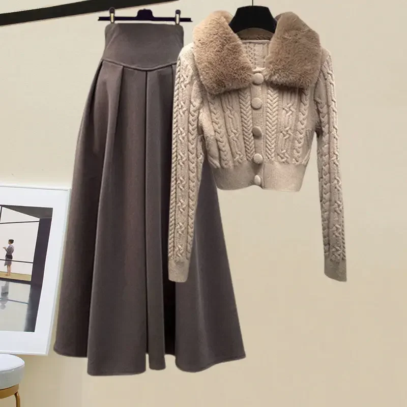 Spring Gentle Wear Women's 2024 New Korean Style Fashionable Sweater High Waist Skirt Two-Piece Set