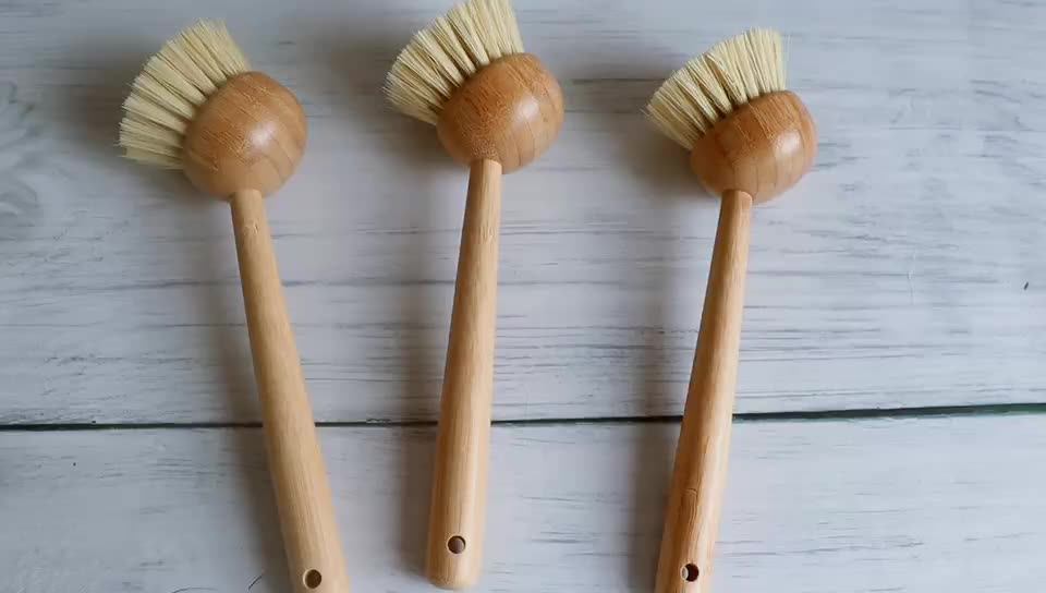 Natural Bamboo Dish Scrub Bristle Sisal Brush For Pot Pans Cup Bottle