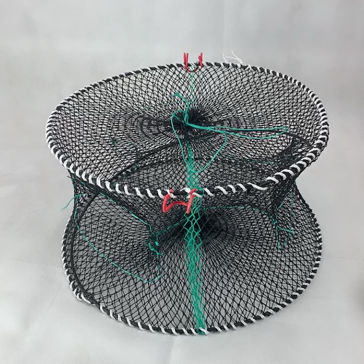 Wholesale 3 Big Holes Crab Trap Folded Fishing Trap Spring Cage Crab Plastic Coated Wire/hdg