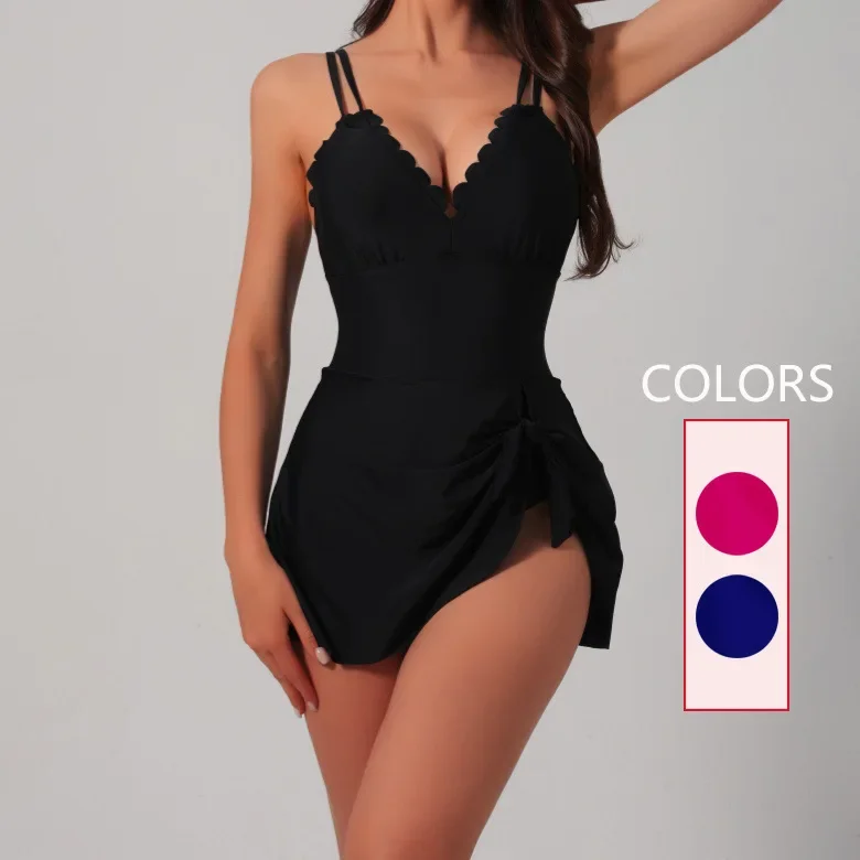 New V Neck Back Strap Slim Fit Asymmetrical Skirt One-Piece Swimsuit Aliexpress Amazon Tk274