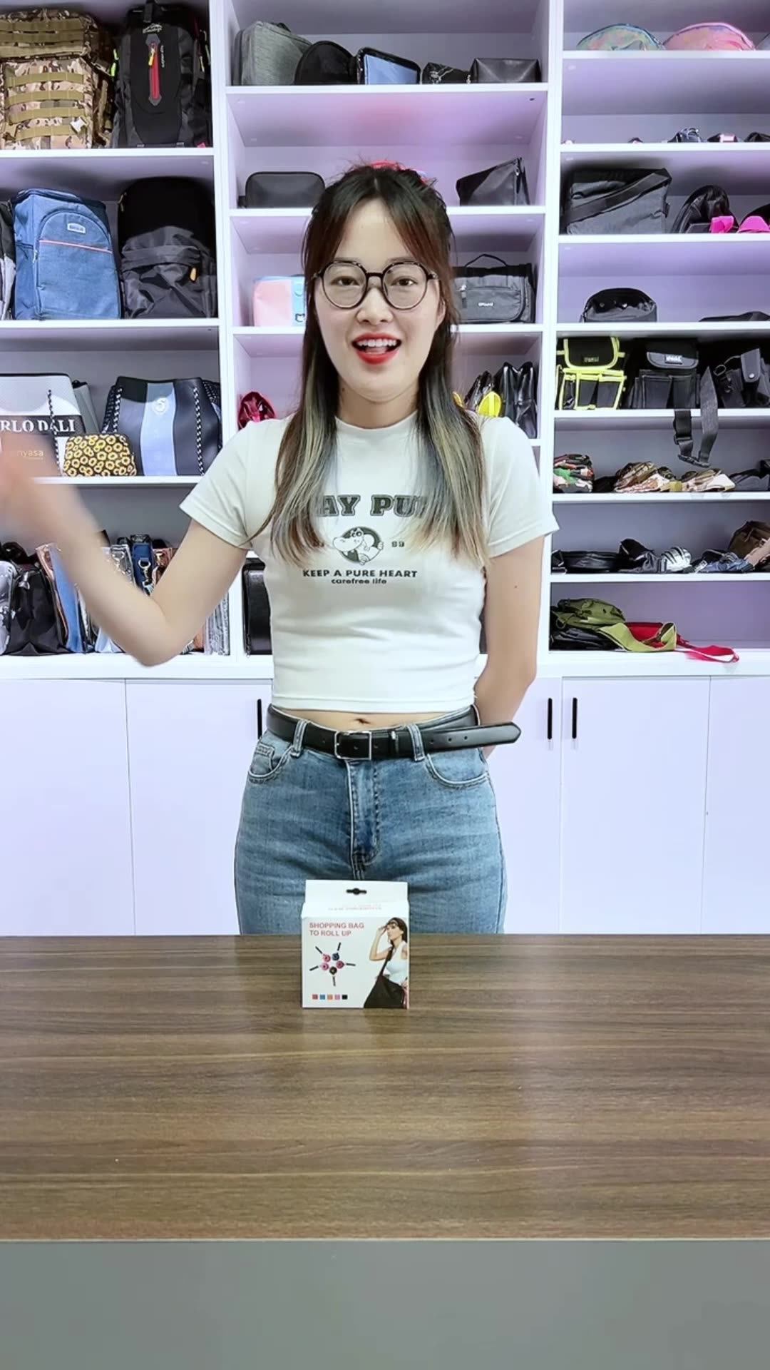 Promotional Magic Mini Reusable Polyester Folding Shopping Bag To Roll