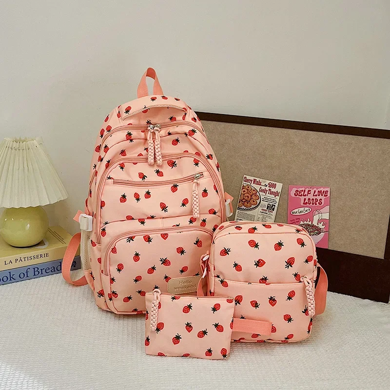 Vintage All-match Fashionable Three-piece Crossbody Bag Female Student Summer New Japanese Strawberry Backpack