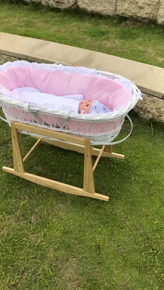 High Quality Wooden Baby Moses Basket Stand Rattan Moses Basket Rocking
