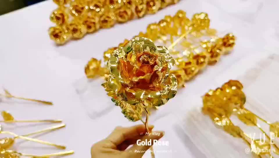24k Gold Plated Artificial Long Stem Rose Glossy Flower Dipped In Gold