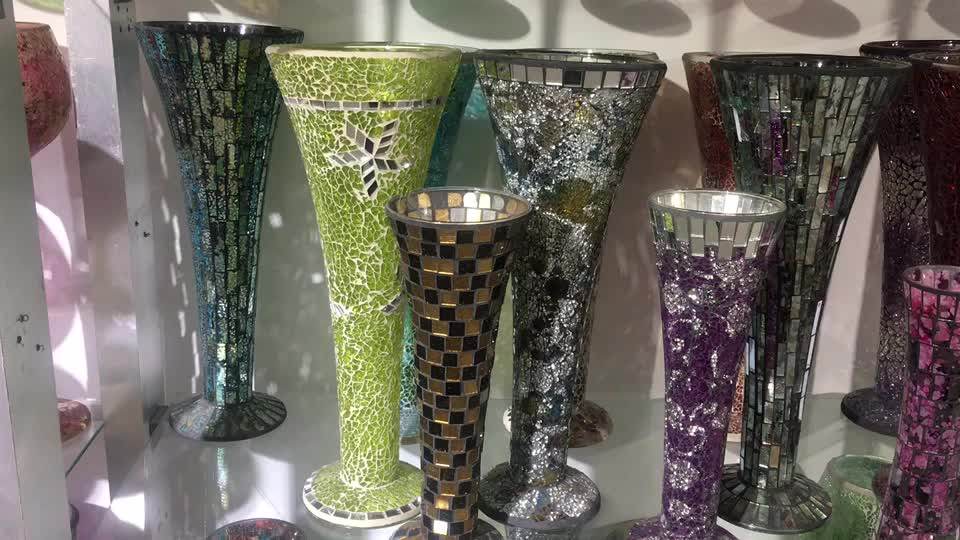 Europe Style Handmade Elegant Glass Crackle Silver Mirror Mosaic Vase