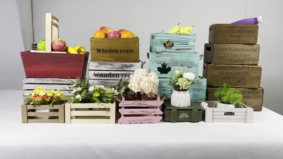 Decorative Storage Wooden Crates For Sale,Set Of 3 With Rope Handles