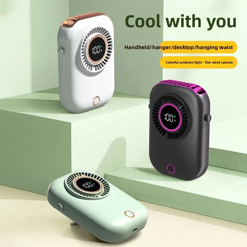 New Style Neck Fan Handheld Digital Display Small Fan Portable USB Lazy Fan Outdoor Waist Desktop Fan