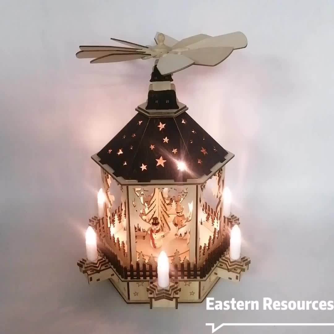 Christmas Decoration Wooden Laser Cut Pyramid With Rotating Plate Led 6 Candle Holders Buy