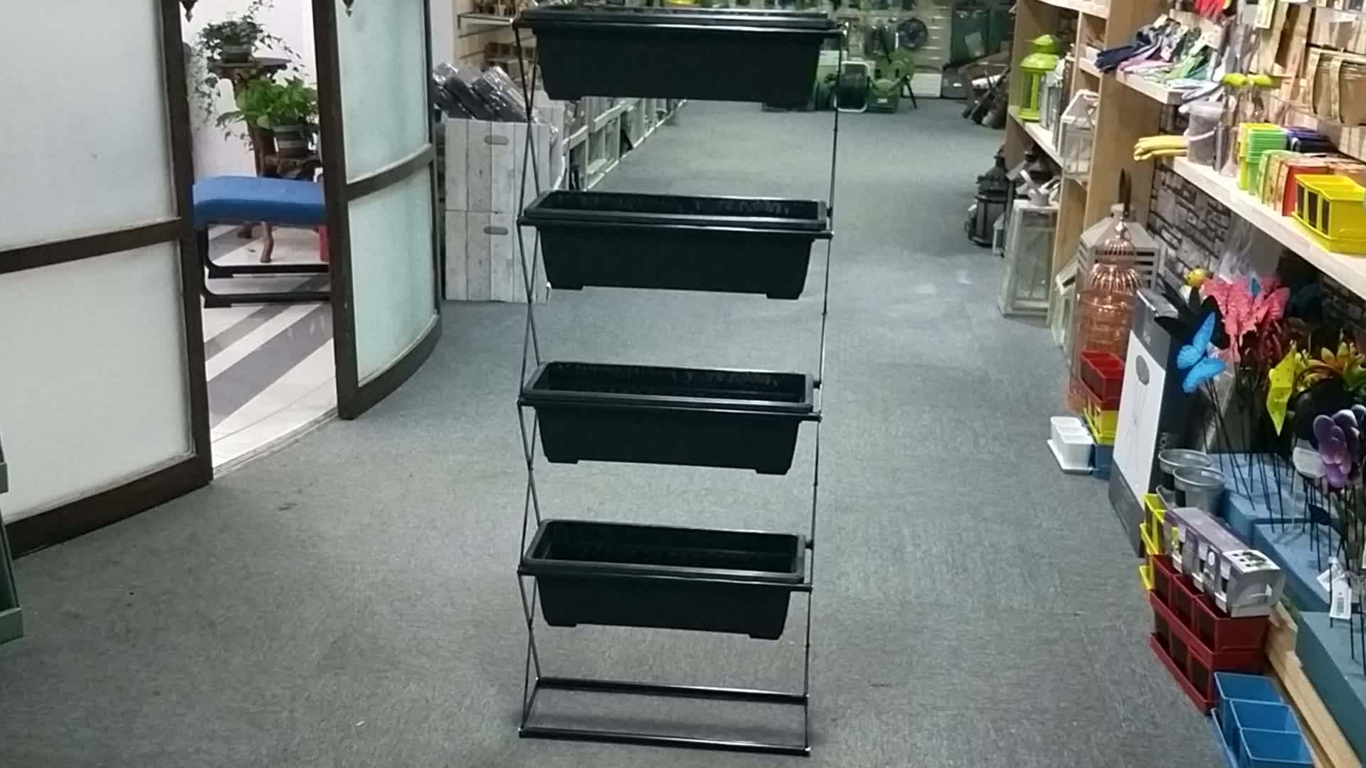 4 Tier Free Standing Garden Planter Shelf Metal Iron Foldable Flower