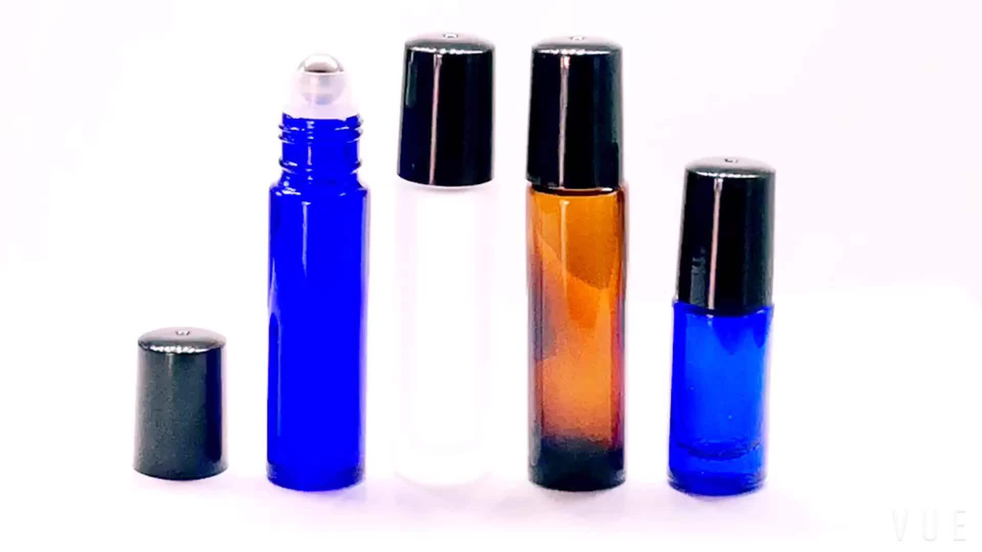 10ml Blue Glass Roll On Bottle With Stainless Steel Ball Plastic Cap