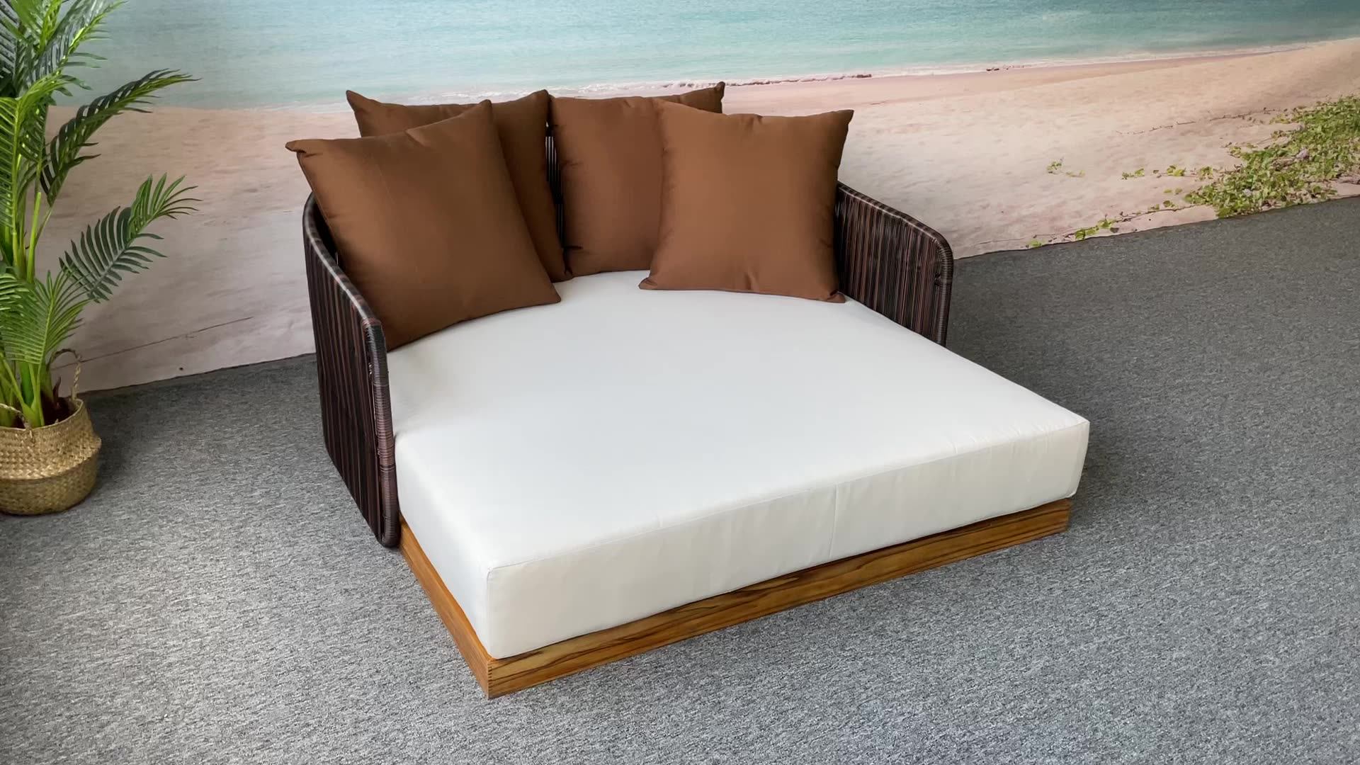 Outdoor Lounge Bed Weatherresistant Teak Patio Daybed Outdoors Sunbed