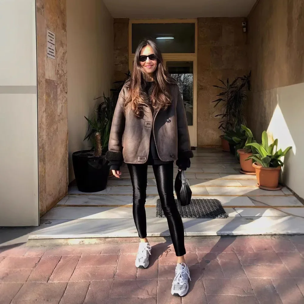Europe and the United States cross-border 2025 loose slim long sleeve pocket coat sweet cool hot girl fashion casual double-sided coat