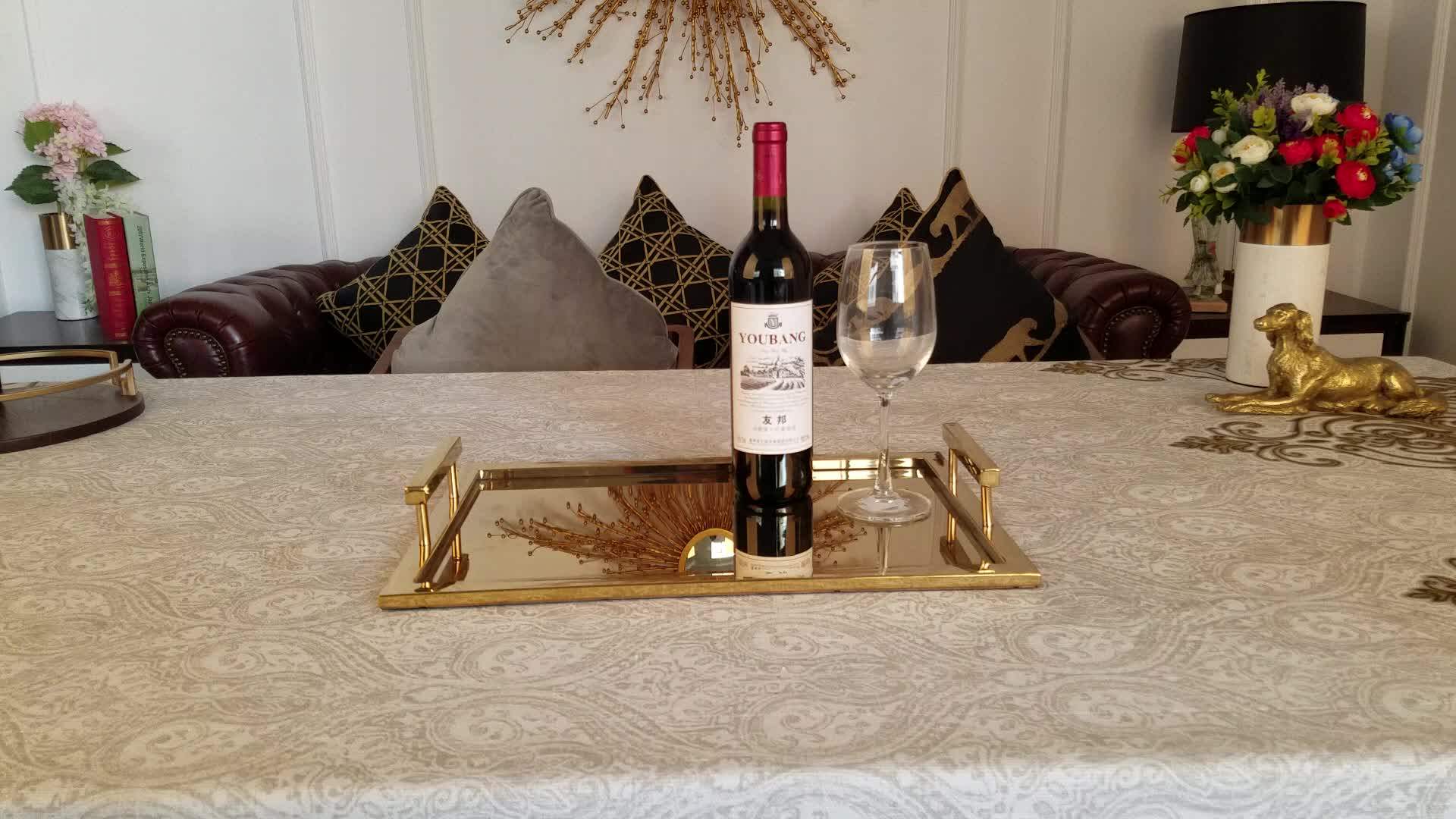 Wholesale Luxury Golden Stainless Steel Metal Rectangular Serving Tray