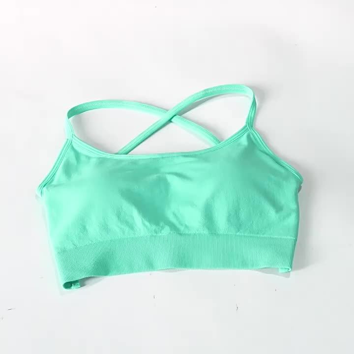 Gym Yoga Sports Crossed Back Tops Bra Buttery Soft Mint Ropa Deportiva