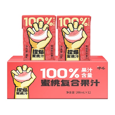 哪吒捏爆百分百果汁蜜桃汁200ml*12盒饮料饮品家庭装整箱补充维C