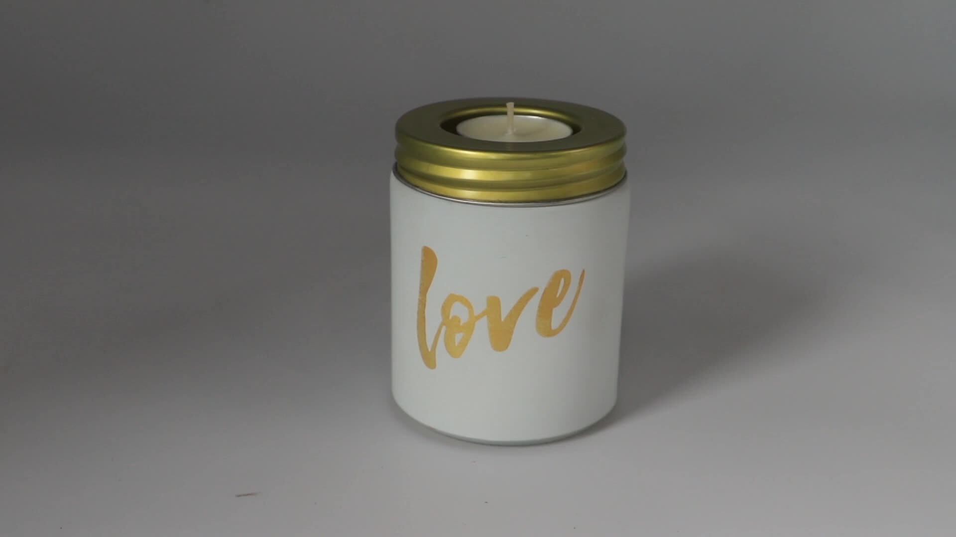 Wholesale Frosted White Glass Candle Vessel 10oz Candle Jar With Gold