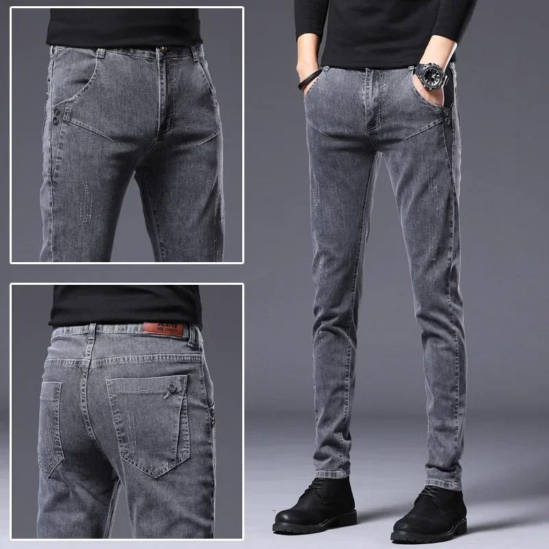 Autumn Elastic Men's Light Color Slim Straight-Haikyokoro Snowflake Men's Pencil Pants Tight Youth
