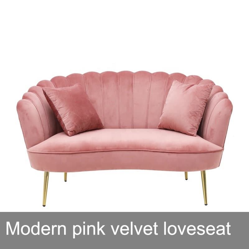 Hot Sales Two Seat Living Room Sofa Set Free Shipping Modern Pink Velvet  Loveseats Sofas Luxury Upholstered Wholesale Sofa