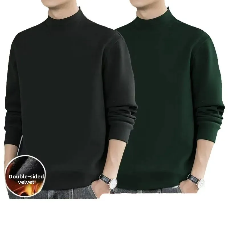 Men's 2024 Autumn Half-Neck Loose Long-Sleeve T-Shirt with Warm Base Layer, Trendy Youth Apparel