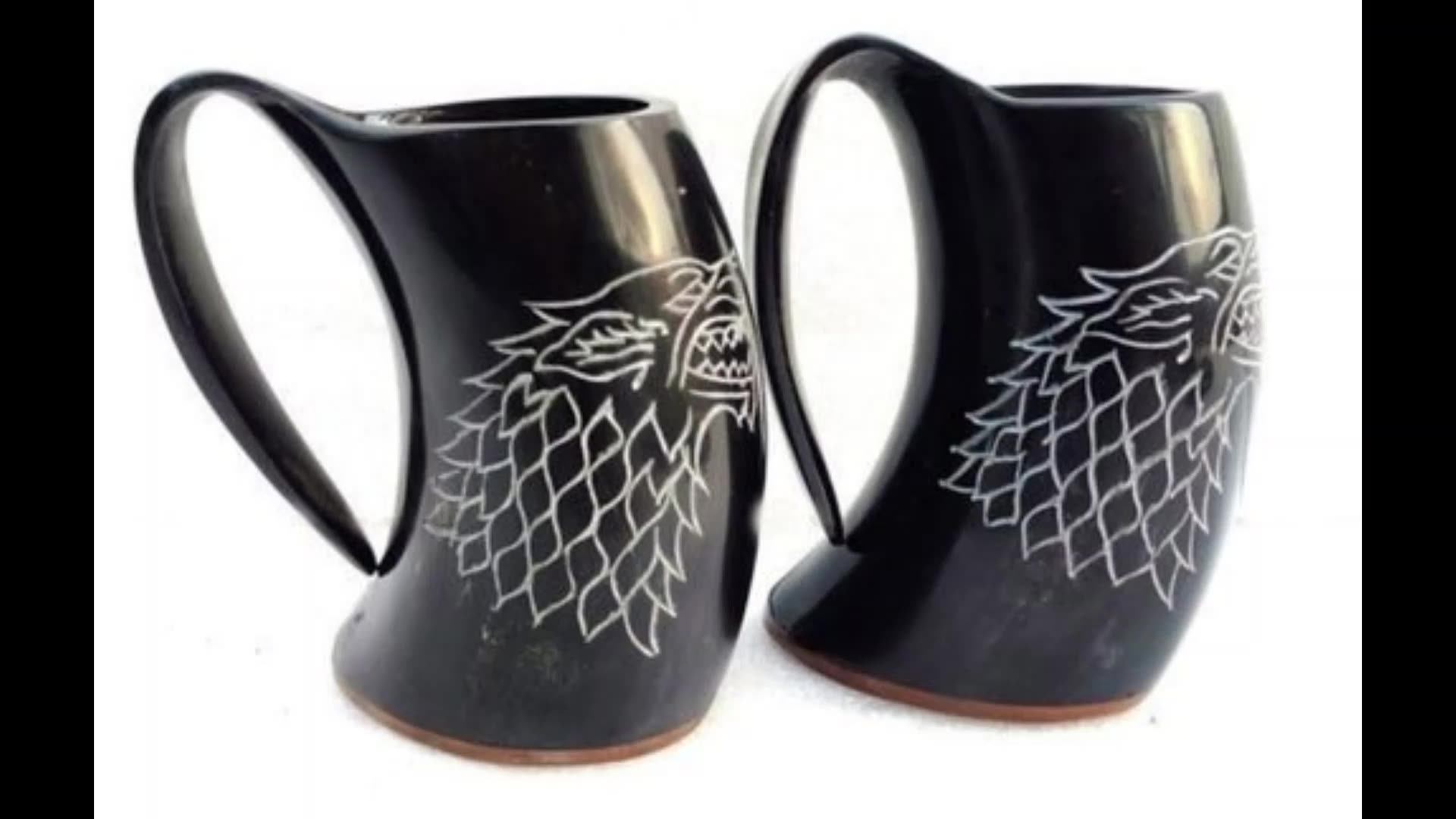 Custom Made Beautifully Crafted Drinking Horn Glasses With Viking And