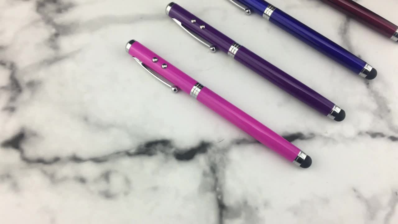 Metal Fancy 3 In 1 Ballpoint Pen Led Light Laser Pointer Stylus Pen For