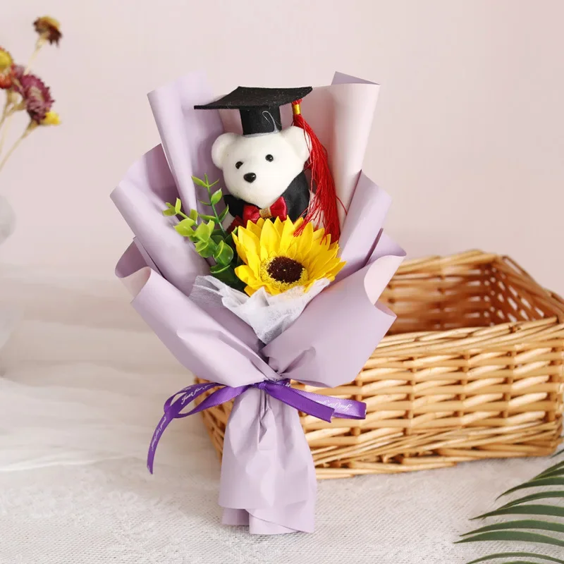 Wholesale Sunflower Kindergarten Children's School Activity Gift Graduation Graduation Ceremony Doctor Xiong Cartoon Bouquet