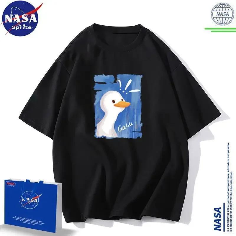 NASA Co-branded Summer CarToon Duck ShorT-sleeved T-shirT, Fashionable Men's and Women's YouThful Loose Top, Trendy Brand ins Couple Wear
