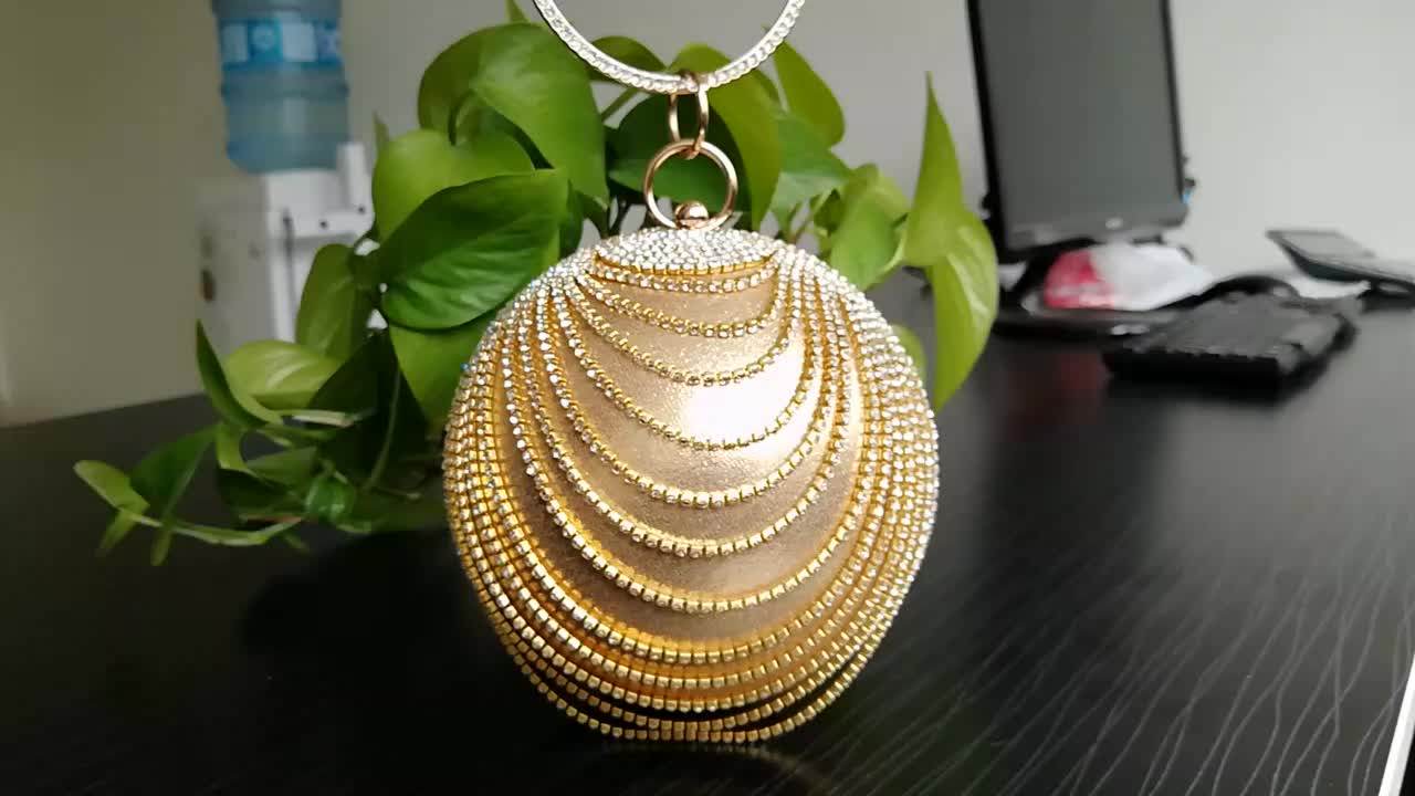 Woman Round Ball Clutch Handbag Rhinestone Ring Handle Purse Evening