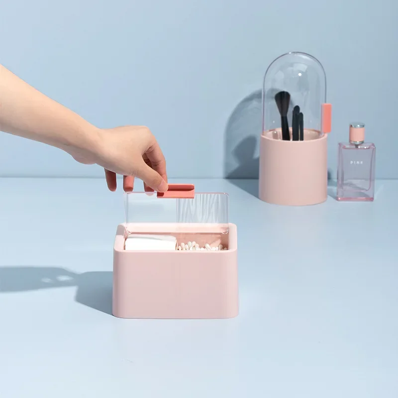 Transparent cosmetic cotton swab lipstick storage box with lid Nordic style double-layer compartment simple desktop storage box wish