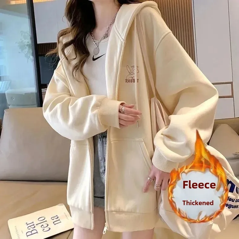 Autumn/Winter New Korean Style Women's Hooded Zipper Padded Thick Long Sleeve Outerwear Student Top for Plus Size Fashion Trendy