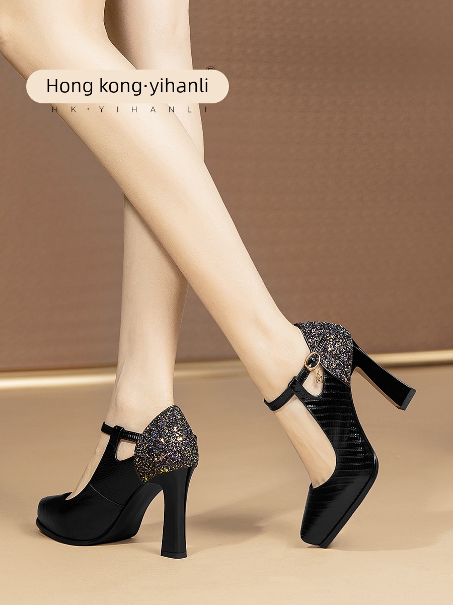 Genuine Leather New Waterproof Platform High Heels Shallow Mouth Single Shoes Small Size Large Size Hollow Fish Mouth Shoes Sandals Cheongsam Women's Shoes