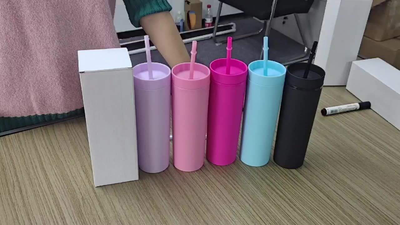 16oz Tumbler Double Wall Plastic Tumblers With Lid And Straw Acrylic