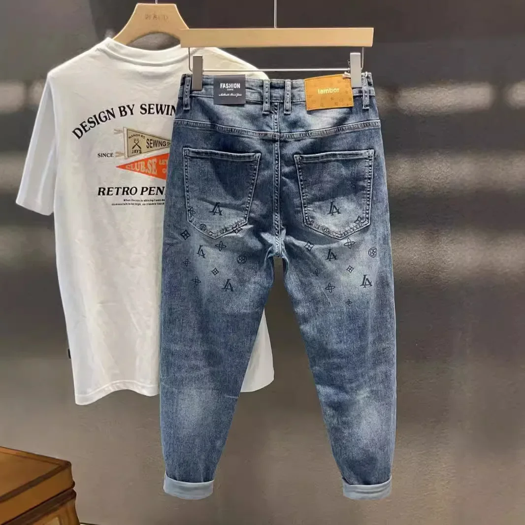 Весенне-летние тонкие денимовые брюки, slim fit